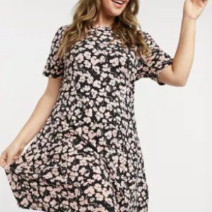 ASOS DESIGN Curve mini tea dress in rose floral print